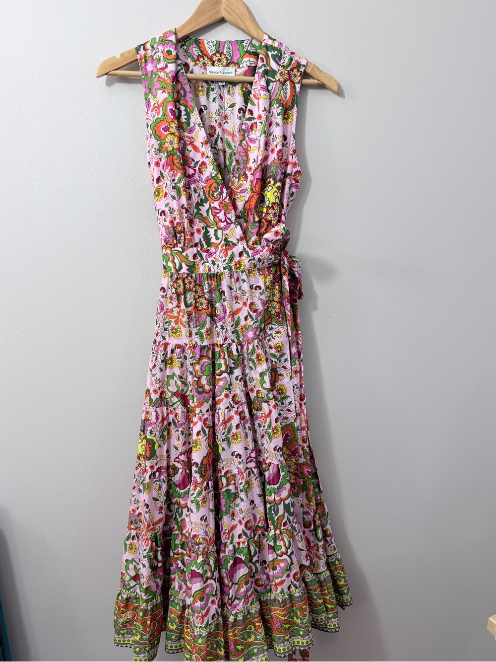 Gibson Latimer Sleeveless Midi Wrap Dress Small Pink